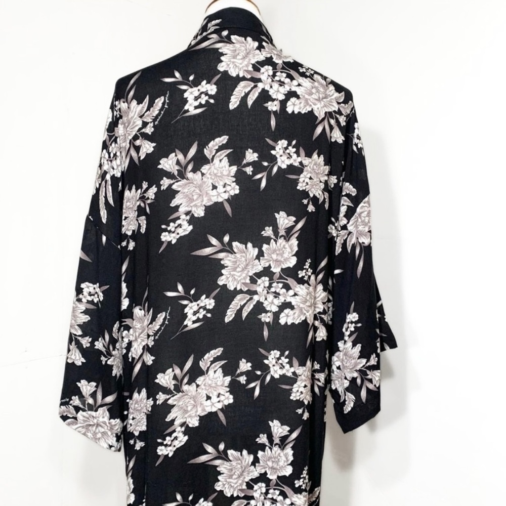 Spiritual Gangster Tropical Floral Print Black Tie Waist Kimono Wrap Cardigan - Picture 4 of 12